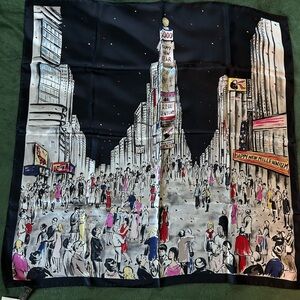 Echo Silk Happy Millennial New Year New York Time Square Y2K  Black Multi Scarf